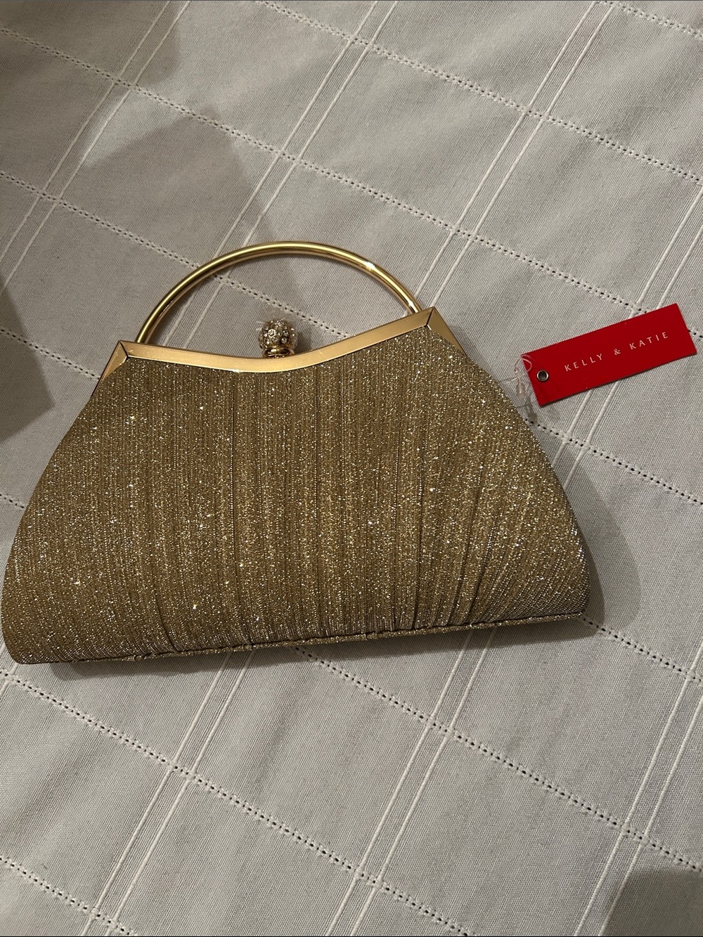 Kelly & Katie Gold Sparkle Evening Clutch with Metal Handle